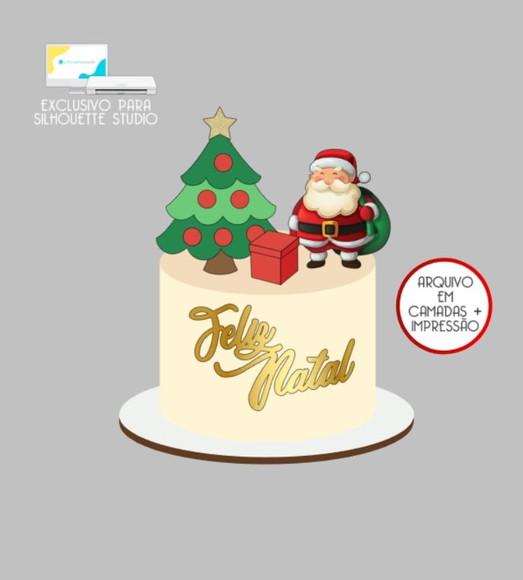 3139 - Arquivo Topo de Bolo Feliz Natal Papai Noel