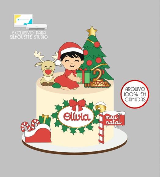 3136 - Arquivo Topo de Bolo Natal Menina Baby
