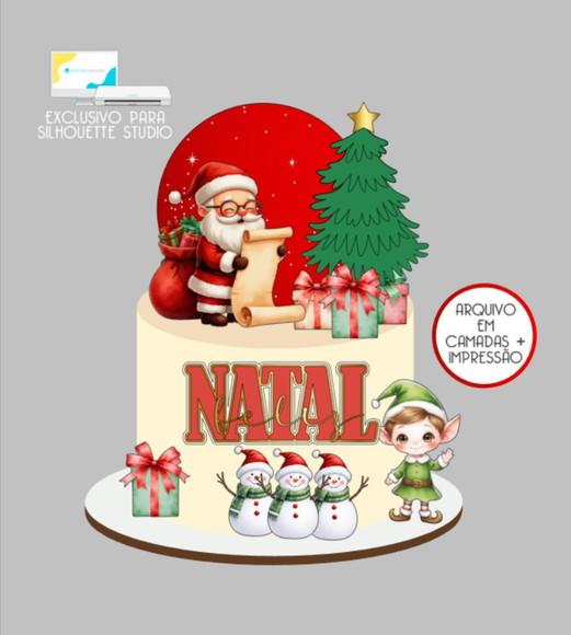 3142 - Arquivo Topo de Bolo Feliz Natal Papai Noel