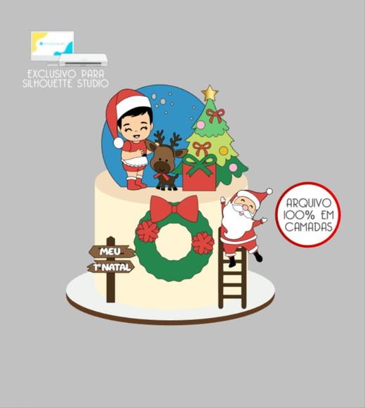 3171 - Arquivo Topo de Bolo Natal Menina Rena