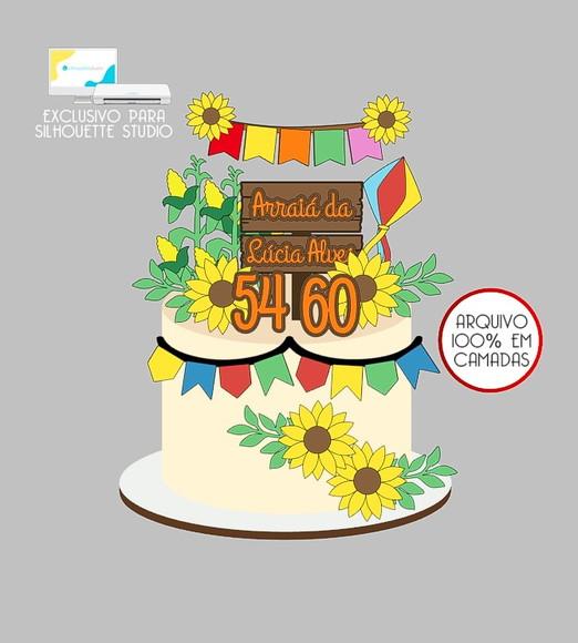 318 - Arquivo Topo de Bolo Junino Arraiá Girassol