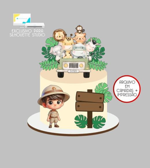 3180 - Arquivo Topo de Bolo Safari Aquarela Menino