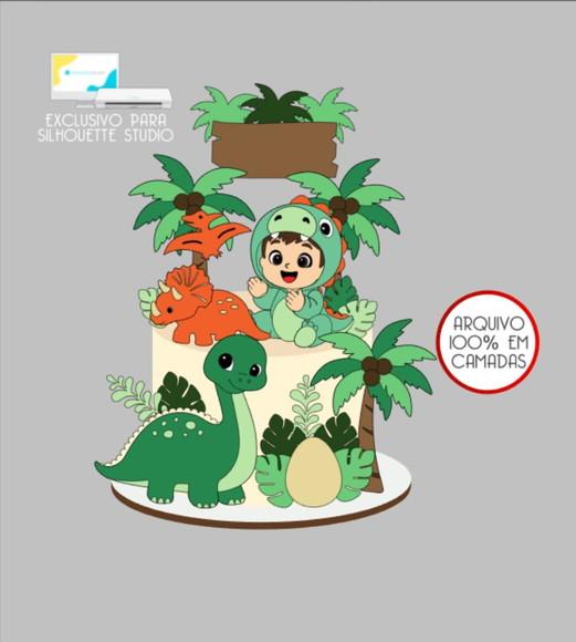 3187 - Arquivo Topo de Bolo Dinossauro Menino Baby