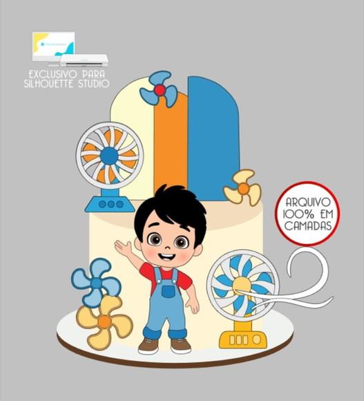 3205 - Arquivo Topo de Bolo Ventilador Menino