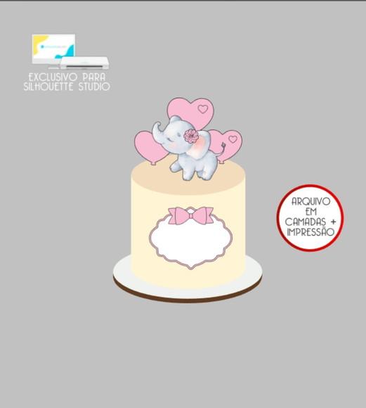 3223 - Arquivo Topo de Bolo Elefante Elefantinho