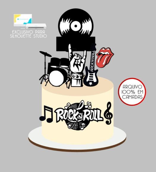 3230 - Arquivo Topo de Bolo Rock N Roll Guitarra