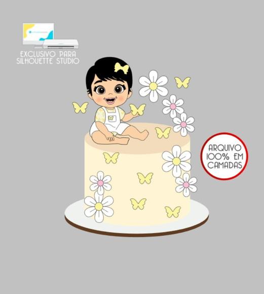3254 - Arquivo Topo de Bolo Flor Margarida Menina