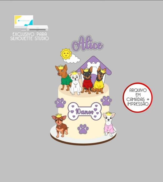 3275 - Arquivo Topo de Bolo Cachorros Pequenos Príncipes