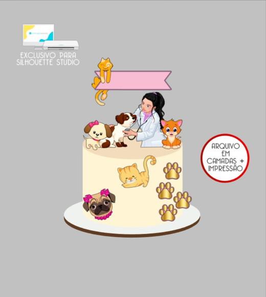 3277 - Arquivo Topo de Bolo Cachorros Veterinária
