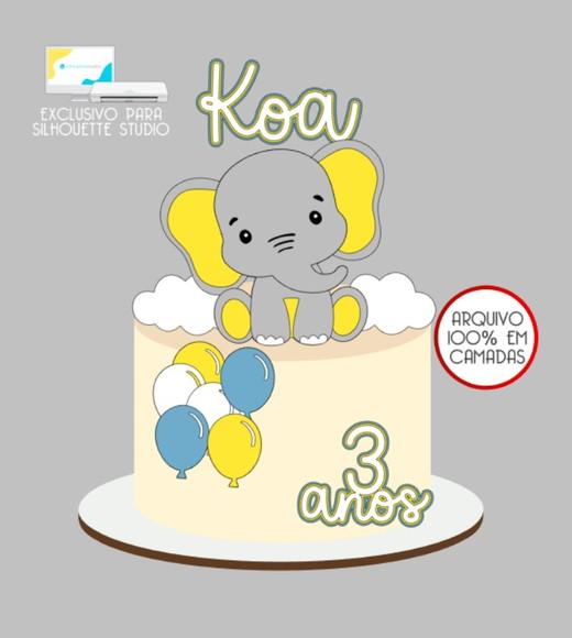 3285 - Arquivo Topo de Bolo Elefante Elefantinho Balões