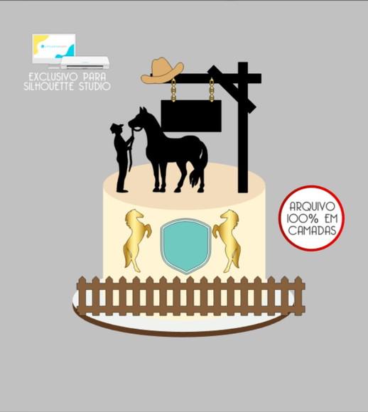 3336 - Arquivo Topo de Bolo Vaqueiro Cavalo Fazenda