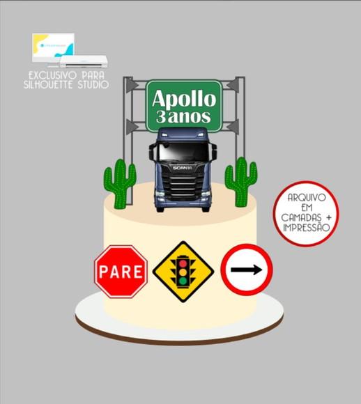 3339 - Arquivo Topo de Bolo Caminhão Carreta Placas Trânsito