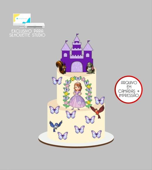 3364 - Arquivo Topo de Bolo Princesa Sofia