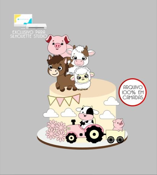 3394 - Arquivo Topo de Bolo Animais Fazendinha