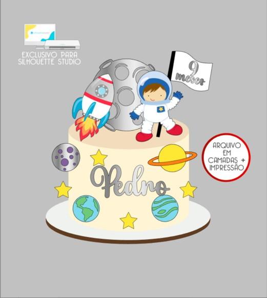 3392 - Arquivo Topo de Bolo Astronauta Planetas