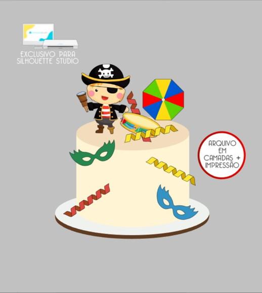 3407 - Arquivo Topo de Bolo Carnaval Pirata