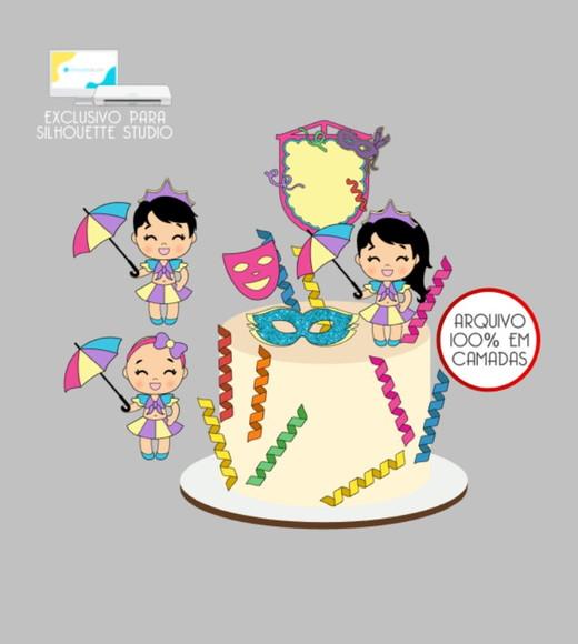 3412 - Arquivo Topo de Bolo Carnaval Frevo Menina