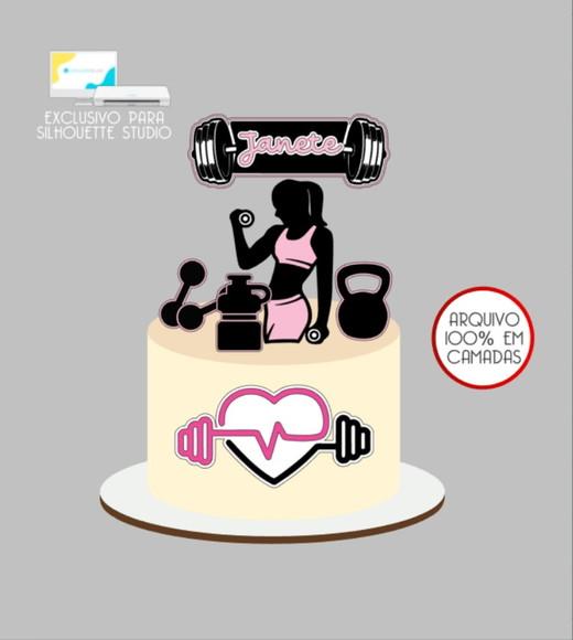 3440 - Arquivo Topo de Bolo Academia Fitness Mulher