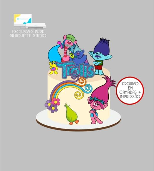 3445 - Arquivo Topo de Bolo Trolls
