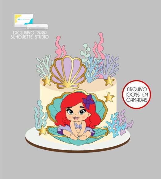 3450 - Arquivo Topo de Bolo Sereia Ariel Baby