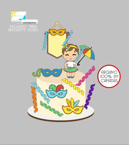 3470 - Arquivo Topo de Bolo Carnaval Frevo Menina