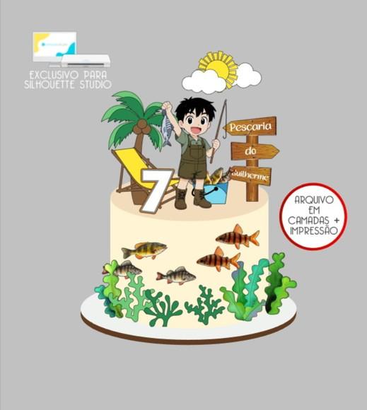 3484 - Arquivo Topo de Bolo Menino Pescador