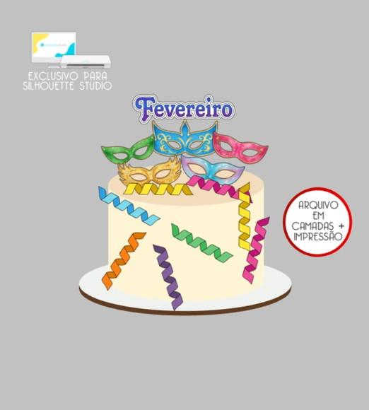 3479 - Arquivo Topo de Bolo Carnaval Máscaras