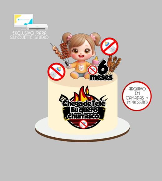 3480 - Arquivo Topo de Bolo Churrasco Baby Menina