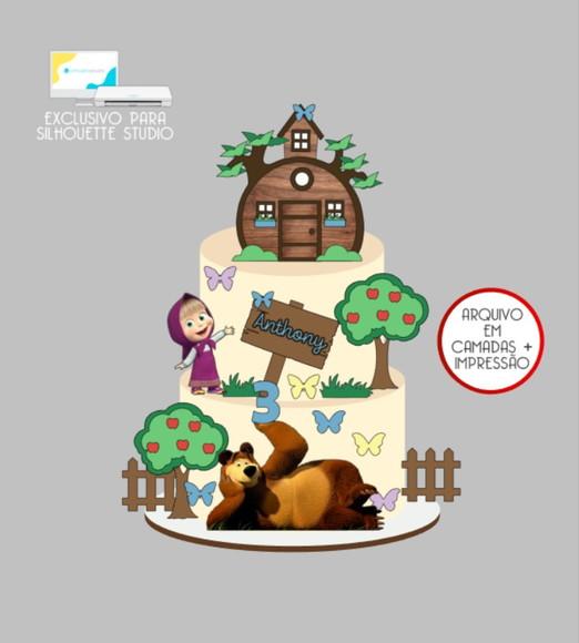 3492 - Arquivo Topo de Bolo Masha e o Urso