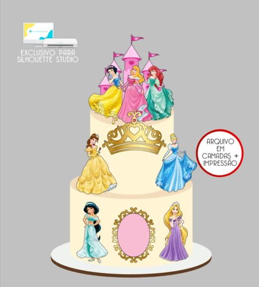3506 - Arquivo Topo de Bolo Princesas Disney