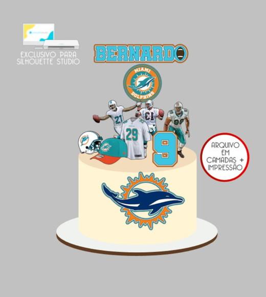 3522 - Arquivo Topo de Bolo Futebol Americano Miami Dolphins