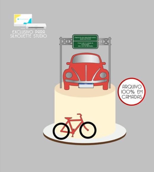 3528 - Arquivo Topo de Bolo Fusca e Bicicleta
