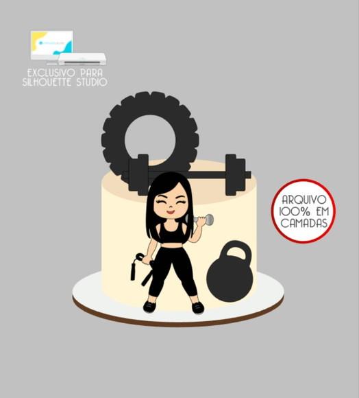 3533 - Arquivo Topo de Bolo Academia Fitness Mulher
