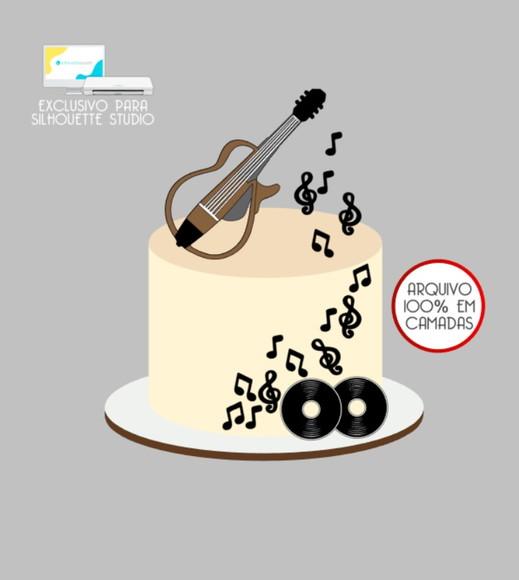 3567 - Arquivo Topo de Bolo Violão Notas Musicais