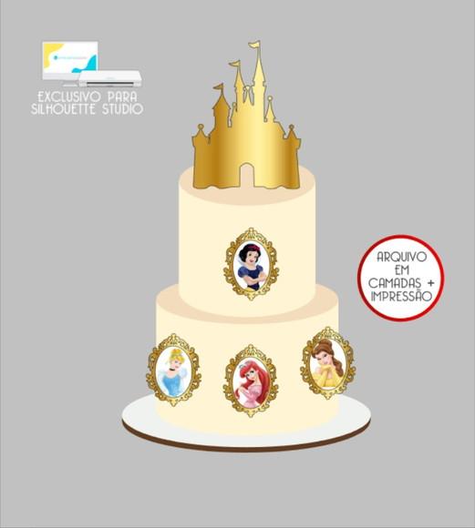 3585 - Arquivo Topo de Bolo Princesas Disney