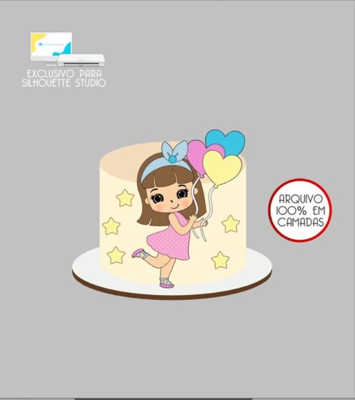 3613 - Arquivo Topo de Bolo Menina Balão