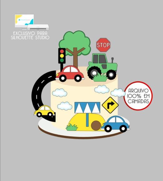3617 - Arquivo Topo de Bolo Carrinhos Trator
