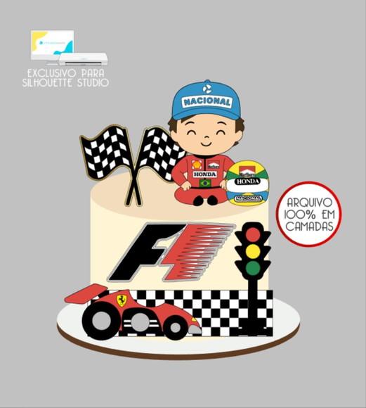 3632 - Arquivo Topo de Bolo Fórmula 1 Ferrari Senninha