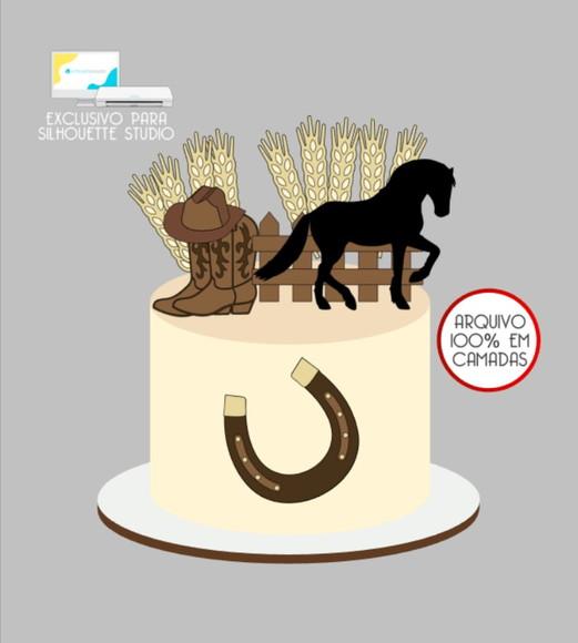 3629 - Arquivo Topo de Bolo Cavalo Fazenda