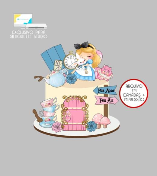 3681 - Arquivo Topo de Bolo Alice no País das Maravilhas