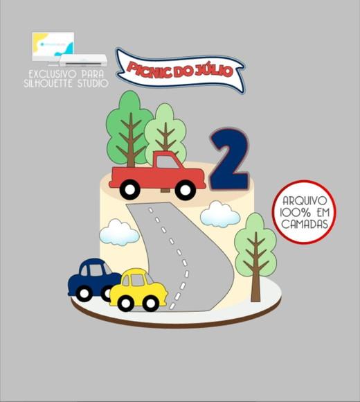 3735 - Arquivo Topo de Bolo Carrinhos