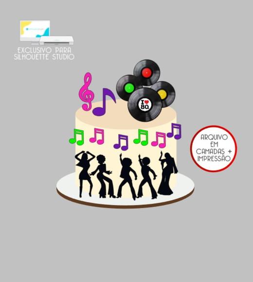 3754 - Arquivo Topo de Bolo Anos 80 Discoteca