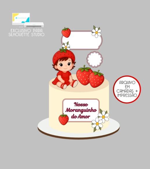 3752 - Arquivo Topo de Bolo Menina Morango Baby