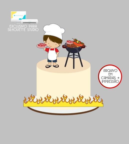3768 - Arquivo Topo de Bolo Churrasco Menino