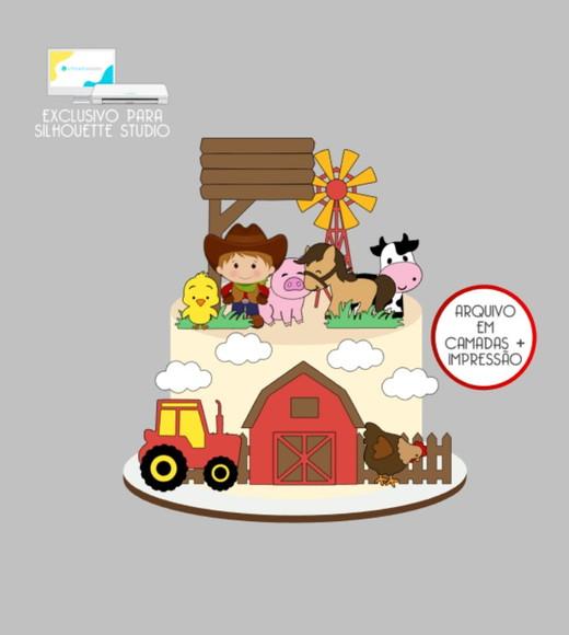 3772 - Arquivo Topo de Bolo Fazendinha Menino