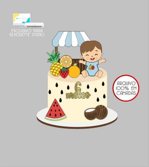 3793 - Arquivo Topo de Bolo Frutinhas Frutas Menino