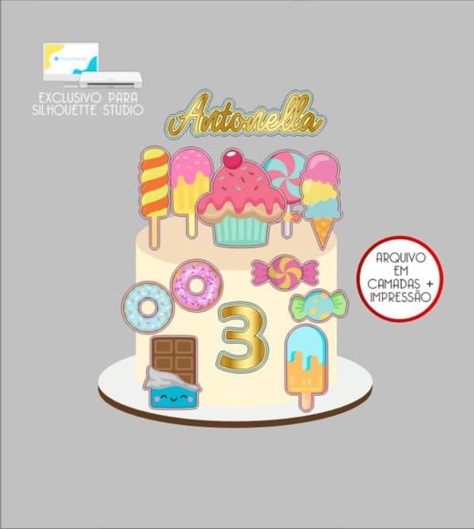 3794 - Arquivo Topo de Bolo Doces Sorvete Pirulito