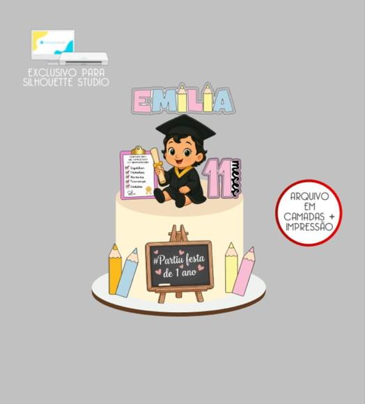 3808 - Arquivo Topo de Bolo Formatura Mesversario Menina