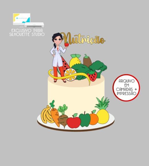 3830 - Arquivo Topo de Bolo Nutricionista Nutrição Frutas