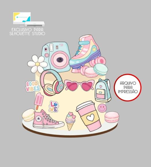 3834 - Arquivo Topo de Bolo Good Vibes Patins
